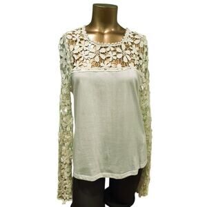 Lookbook Store Top with Long Lace‎ Sleeves, Cream, Size 8, NWT